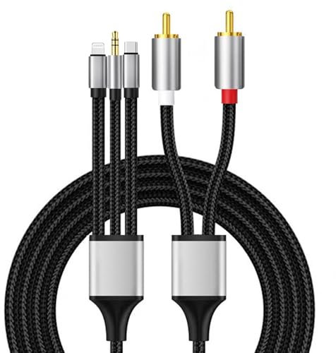 YOURKAY Câble audio numérique à têtes multiples, compatible avec l'éclairage, convertisseur audio USB type C vers 2 RCA 3,5 mm, adapté aux téléphones mobiles/tablettes/lecteurs multimédias.