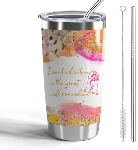 CWEGSJ Princess Gift Fairy Tale Inspired 20oz Tumbler with Lid and Straw Movie Fans Gifts I Want Adventure in The Great Wide Somewhere Insulated Tumbler (Pr-I want adventure)
