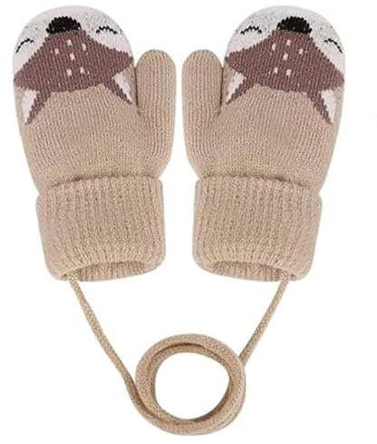 CUEMOON 1 Paar Babyhandschuhe Winter, Babyhandschuhe 1-3 Jahre, niedlicher Bär Fuchs Cartoon Kinderhandschuhe Mädchen Jungen Winter gestrickt gepolstert