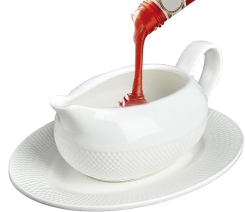 Salsiera con piattino, salsiera bianca con piattino, salsiera con piattino, ciotola per salsa in ceramica, ciotole per salsa con vassoio, dispenser per condimenti, salsa per salsa con, 8,8 once