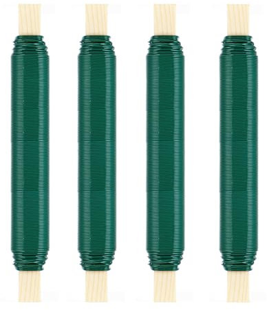 Set de 4 Alambres Verdes 0,65 mm, Alambre Fino y Resistente para Flores, Alambre para Jardín en Bobina de Madera, Alambre Versátil Ideal para Sujeción de Plantas, Manualidades y Decoración