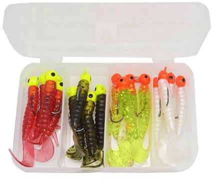 16pcs Fishing Soft Lures Set, Heads Hooks Bionic Worms Fishing Baits, Artificial Silicone Bass Baits With Box Fish Lure Gear Kit Gifts for Men Bass Freshwater