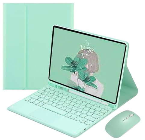 JZCZMCE Funda con Teclado para Samsung Galaxy Tab S7 Plus 12,4 Pulgadas 2020, Contiene Ñ, Teclado Inalámbrico Desmontable Magnético con Ratón Bluetooth,Verde