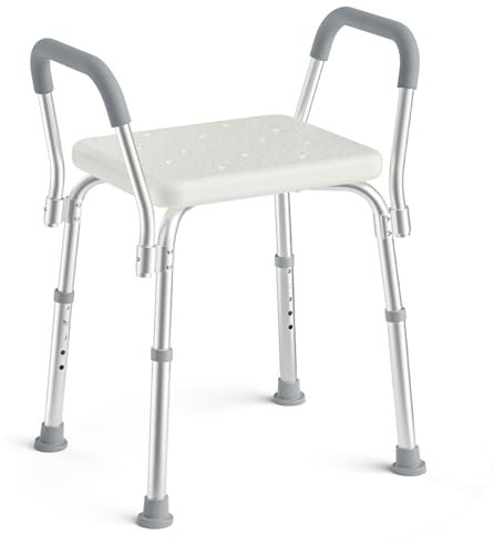 Shower Stool with Arms, Non-Slip Bathroom Chair with Drainage Holes Seat Portable Shower Chair for Elderly, Disabled, Pregnant, Adult