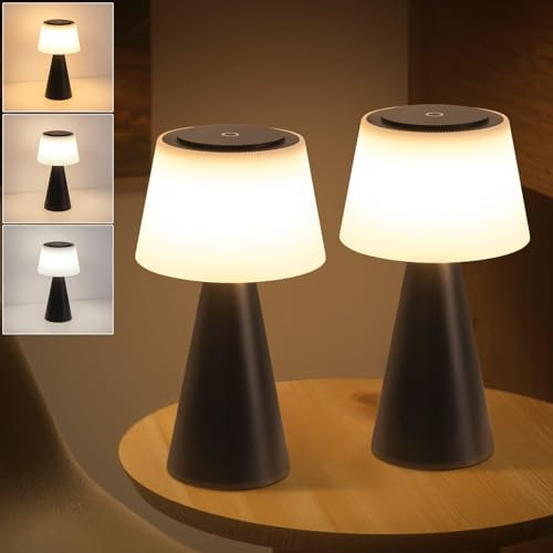 meoaow Tischlampe Akku Nachttischlampe LED - 3600mAH Kabellos Tischleuchte Touch Dimmbar Lampe 2er Set mit USB IP44 Aufladbar Schwarz Batterie Tischlampen für Modern Wohnzimmer Schlafzimmer Outdoor