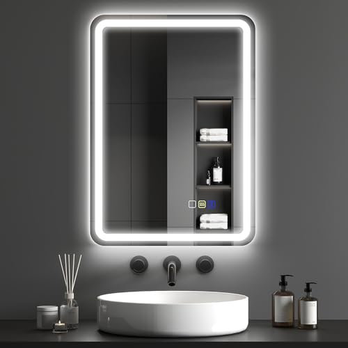 HOMCOM 500 x 700 mm Bluetooth Bathroom Mirror with LED Lights, Illuminated Backlit Wall Mounted Vanity Mirror with 3 Colours Dimmable, Anti-Fog, Memory & Touch Switch, IP44