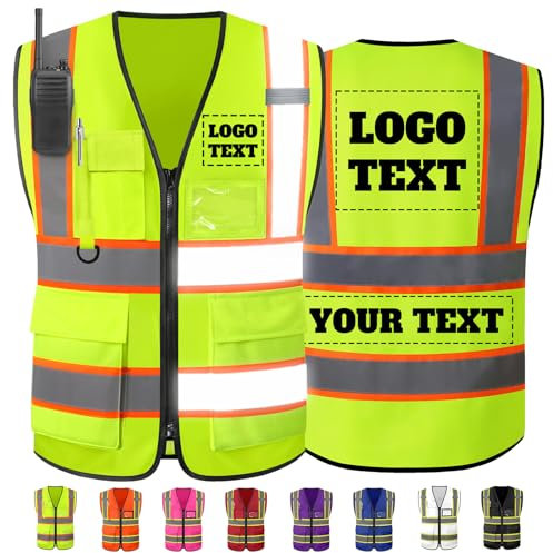 Hapelf Personalisierte Warnweste aufdruck, Benutzerdefinierte Sicherheitsweste Hohe Sichtbarkeit Reflektierende Westen mit Logo Text Taschen Männer Frauen Anpassen Arbeit Weste Konstruktion