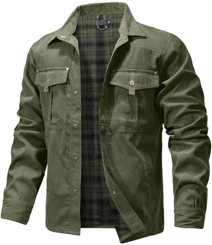 Zaitun Veste pour homme doublée en flanelle, veste à carreaux, doublure brossée, chemise western en sergé, veste d'extérieur