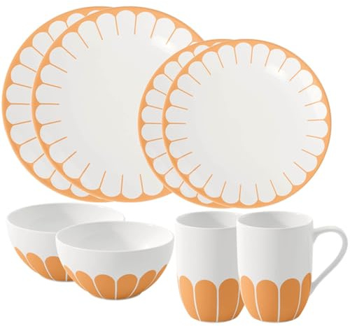 Villeroy & Boch - Fleur Soleil Starter-Set 8-teilig, Einsteiger-Set für 2 Personen, Becher Schalen und Teller mit Blumenmuster, Spülmaschinenfest & Mikrowellensicher, Premium Porzellan, Gelb