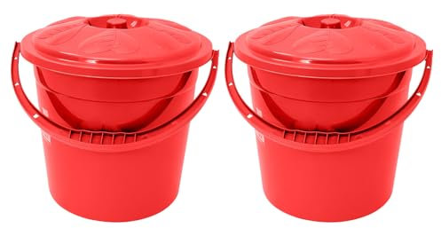 Best House | Plastic Bucket with Lid Handle | 15 Litres | RED | 2 Pcs | Household Bucket | Storage Buckets Bin Container, Multipurpose Use for Home, Garden and Workshops (Pack of 2)