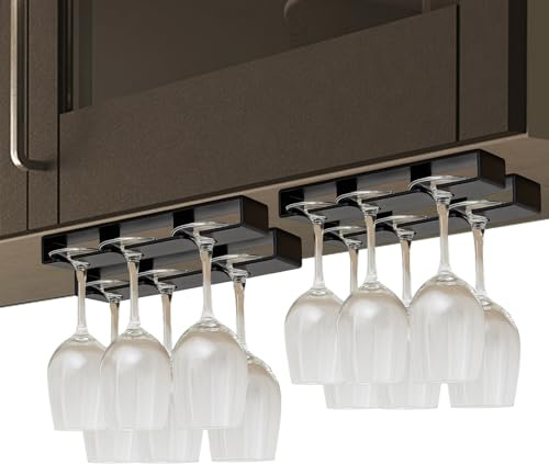 ALLY-MAGIC 4 Pack Wine Glass Holder Wine Glass Rack under Cabinet No Drilling Installation Hanging Stemware Rack Organizer Hanger for Bar Cabinet Kitchen Y31-GJBXGJ