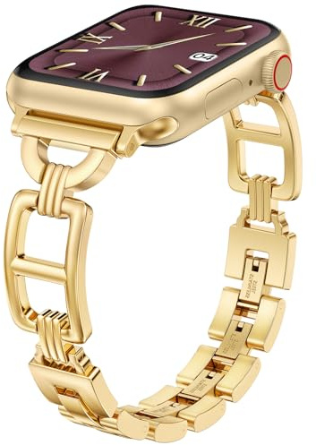Wearlizer Compatible with Apple Watch Strap 41/40/38/44/45/46/49/42mm Women, Dressy Stainless Steel Metal Jewelry Designer Gold Silver Chain Straps for iWatch Ultra SE Series 11 10 9 8 7 6 5 4 3 2 1