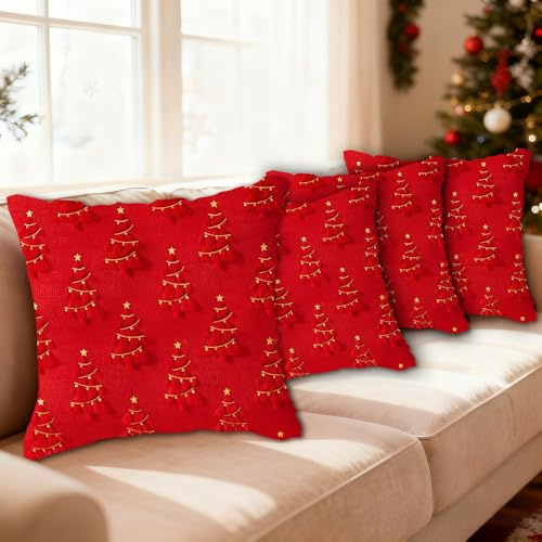HEYIDAMAI Kissenbezug Weihnachten 4er Set, Weihnachtskissen Rot Samt, Weihnachtsdeko Kissenbezug, Kissenhülle Weihnachten Rot, für Sofa Wohnzimmer Schlafzimmer.