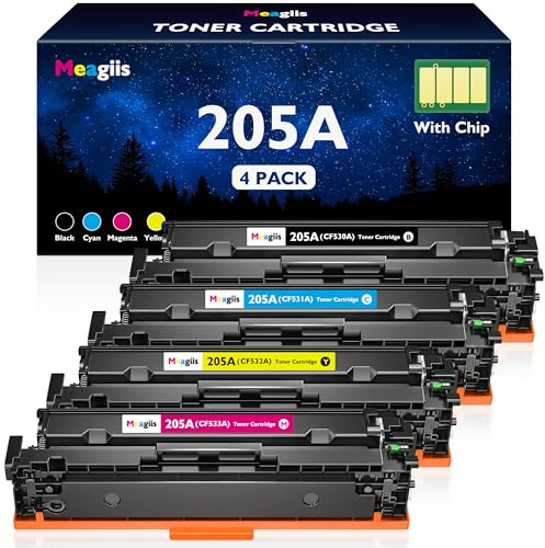 Meagiis 205A Toner Kompatibel mit HP 205A Toner (Mit Chip, 4er-Pack) | Kompatibel mit HP Color LaserJet Pro M154A M154NW MFP M180n M180nw M180fw M181n M181fw; 1 Schwarz 1 Cyan 1 Gelb 1 Magenta
