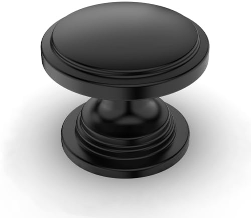 Amerdeco 10 Pack Matte Black Cabinet Knobs Single Hole Zinc Alloy | Smooth Feel, Vintage-Inspired Design, Screws Included, Kitchen Cabinet Hardware, for Cupboards, Drawers and Dressers
