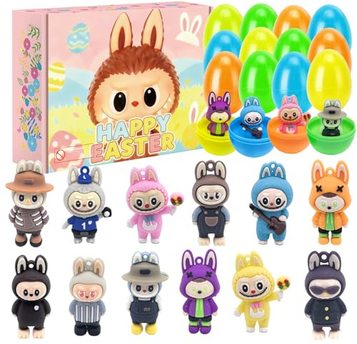 QRJYLFF Ostergeschenke Kinder, 12 vormontierte Ostereier mit Figurenspielzeug, Geeignet Ostereiersuche, Osterkorbfüllungen, Dekoration für Osterfeiern, Ostereschenke für Mädchen & Jungen ab 3 Jahren.