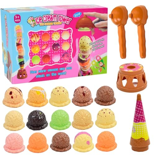 Jouet de crème glacée, Ensemble de Jeu éducatif crème glacée avec 2 cuillères et Base, activités d'apprentissage préscolaire, Jouets Montessori pour Enfants 3 Ans et Plus - Jouets