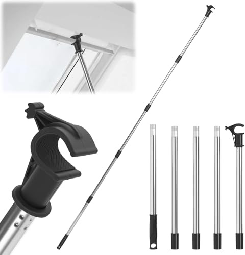 Window Pole Opener with Hook 0.8m-2m Stainless Steel Telescopic Pole for Roof Windows Blinds and Loft Hatches