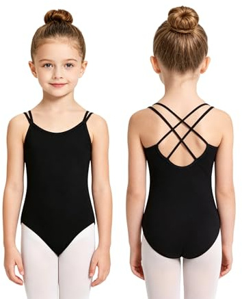 JoyBound Girls Camisole Leotard – Black & Nude & Purple Seamless Ballet Dance Gymnastics Leotard with Adjustable Straps, Crossed Back, Sizes 3-13 Years