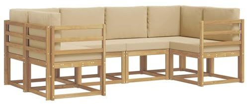 vidaXL Outdoor-Sofagarnitur mit Kissen 6 pcs Weiß und Beige, Akazienholz, modernes Gartensofa, Outdoor-Sitzgruppe, Gartenmöbel für die Veranda, wetterfest
