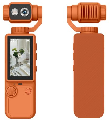Videocamera portatile 4K ruotabile, videocamera con gimbal anti-vibrazione a 3 assi, action camera impermeabile con tracciamento del volto, treppiede, obiettivo grandangolare,Orange-135 * 45 * 29mm
