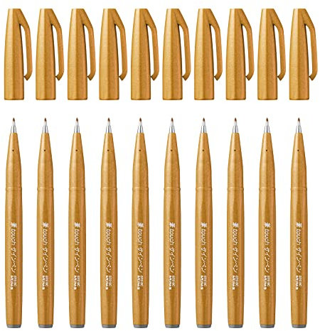 Pentel - Rotulador Pentel Touch con punta de pincel. Color beis. - Pack de 10