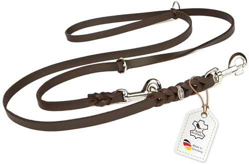 Hundeleine Leder 2,40m kleine Hunde leicht Fettlederleine [3-Fach Verstellbar] Lederleine geflochten – robuste Leine Hund mit Chrombeschlägen, Führleine Hund & Freihandleine zum Umhängen, Braun 10mm
