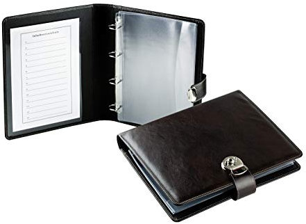 DELMON VARONE - Personalisierbare Dokumentenmappe DIN A4 mit Schloss & Schlüssel inkl. 10 Klarsichthüllen, Anilin Leder braun, Ringbuch Sammelmappe mit Verzeichnis für Zeugnis & Urkunde personalisiert