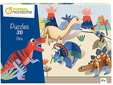 Avenue Mandarine PU016C Puzzle 3D mit 5 Figuren, 5-10 Teile, ideal für Kinder ab 4 Jahren, 1 Stück, Dino