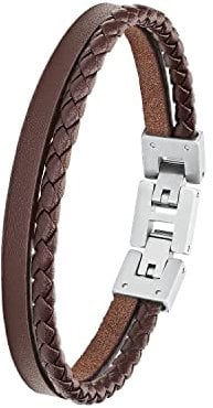 s.Oliver Armband Edelstahl Leder Herren Armschmuck, 20+1,5 cm, Braun, Kommt in Schmuck Geschenk Box, 2026150
