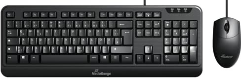 MediaRange Tastatur-Maus-Set USB QWERTZ (DE/AT) 1.000 DPI Vollformat | Tastatur mit Ziffernblock | 3 Tasten | 1.000 dpi | USB-Anschluss