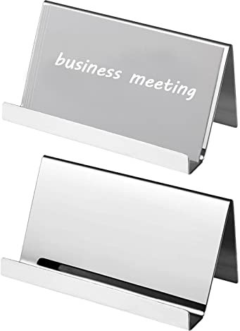 QICSTELAR Visitenkartenhalter/Visitenkartenständer im rostfreier Stahl,2 Pcs Edelstahl Visitenkartenhalter/Visitenkartenständer Schreibtisch für Namenskarte, Büroschreibtisch, Hotelempfang (1-silber)