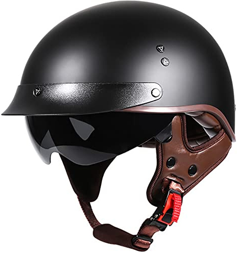 Halbhelme mit ECE Genehmigt Jethelme mit Sonnenblende Stahlhelm Retro Oldtimer Motorradhelm Brain-Cap-Scooter-Helm Mit Schutzbrille Chopper Mopedhelm 57-63cm