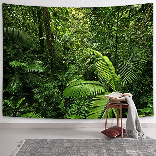 Moyrisou Tropischer Regenwald, Dschungel-Wandteppich, grüne Pflanzenbaumblätter, Wald, Natur, Wanddekoration, Wandteppich, grüne ästhetische Wandteppich, Wandkunst, Zuhause, 228x178 cm