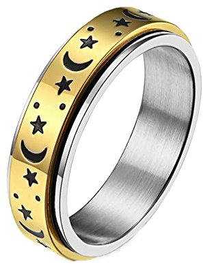 Mesnt Edelstahl Ringe Damen, Mond Stern Spinner Fidget Ring Gold Größe 57 (18.1)
