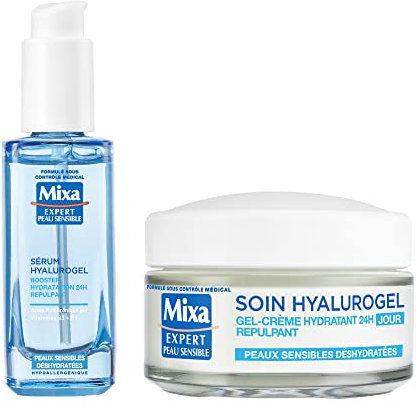 Mixa Expert Peau Sensible - Hyalurogel de routine - Booster Hydratation Répulpant 24 heures - Acide Hyaluronique Pur, Vitamine B3 + B5, Sérum + Soin