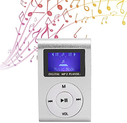 ASHATA Mini MP3 Player with LCD Screen, Portable Music Player with BackClip, Digital Music Media Player Mini MP3 BackClip Player with Earphone and USB Cable for Running (Silver)