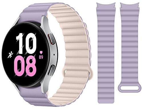 HITZEE Compatible Cinturino Samsung Galaxy Watch 7/FE/6 40mm 44mm/Watch 6 Classic 43mm 47mm/Watch 5/Watch 4, 20mm Cinturini Magnetico Silicone for Galaxy Watch 4 Classic/Watch 5 Pro, Viola-Rosa