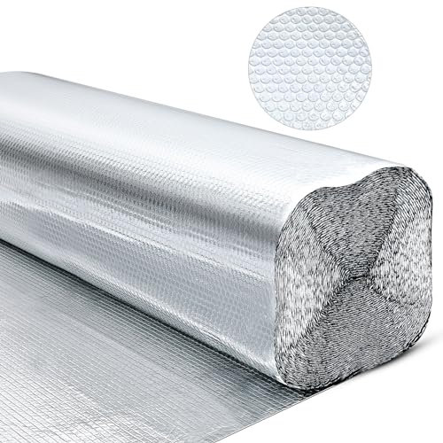 Ireer Reflective Foil Insulation Thermal Barrier 3mm Attic Door Insulation Cover Foam Board Commercial Attic Insulation for Windows Garages Ducts(48'' x 200 ft)
