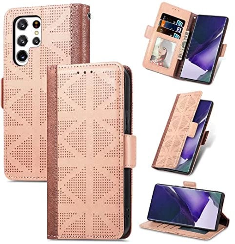 Hülle Kompatibel mit Fairphone 5 Hülle Vintage Leder PU Flip Case Wallet Lederhülle Handyhülle Klapphülle Magnetisch Silikon Bumper Schutzhülle für Fairphone 5 Rosa