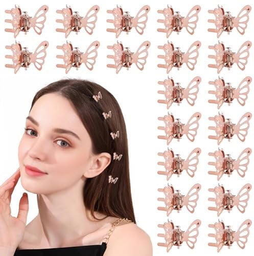 Dalababa 20 Pcs Mini Butterfly Hair Clips, Girls Metal Small Claw Clips, Tiny Cute Hair Accessories for Women Girls Kids - Rose Gold