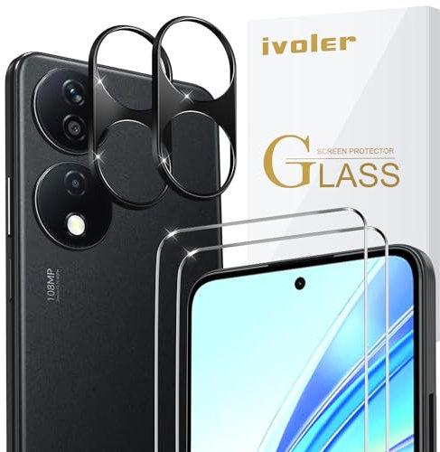 ivoler 2 Piezas Cristal Vidrio Templado Protector de Pantalla para Honor 90 Smart/Honor X7b (No para Honor 90), con 2 Piezas Protector de Lente de Cámara, 9H Dureza, Antiarañazos, Sin Burbujas