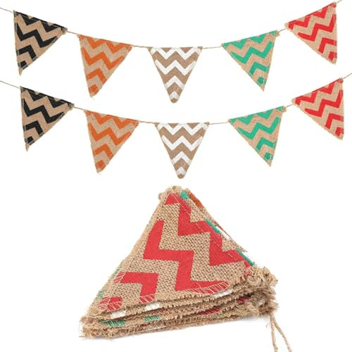 ALEGRE® 2.8M Leinen Wimpelkette Outdoor Wetterfest Stoff, 2 Stück Outdoor Wimpelkette Jute Girlande, Hessischen Wimpelkette Geburtstag für Kinderzimmer, Hochzeit, Vintage Rustikal Party Dekoration