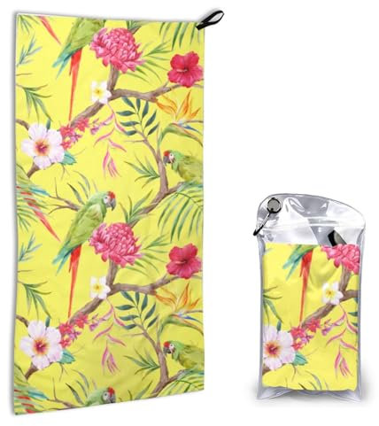 LAMAME Handtuch mit Blumen- und Vogel-Kunstdruck, schnell trocknend, tragbares Mikrofaser-Badetuch, leichtes Strandtuch
