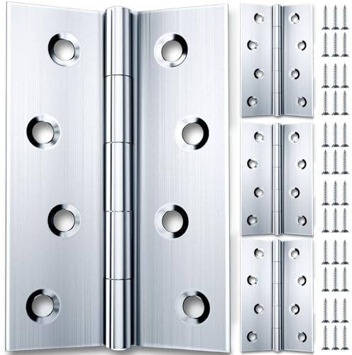 4 Stück Scharniere Klappbar 100 × 75mm, HOLMOL Scharniere Edelstahl Aussen, Faltbar Silber Edelstahl Scharnier mit 32 Stück Schrauben, Türscharnier für Holztüren, Fenster