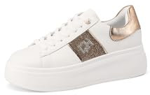 QUEEN HELENA Zapatillas de deporte Platform Sneakers con strass Mujer X31-12, dorado, 37 EU