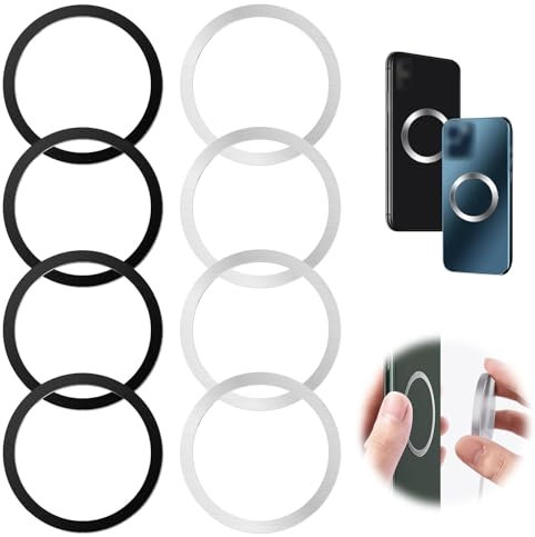 8 Stück Magnet Ring Aufkleber,Kfz Magnetische Handyhalter,Handy Metall Platte Selbstklebende Set,Mit Starkem Kleber für Magnete Kfz Zubehör Handy Handyhalterung Auto, Schwarz und Silber