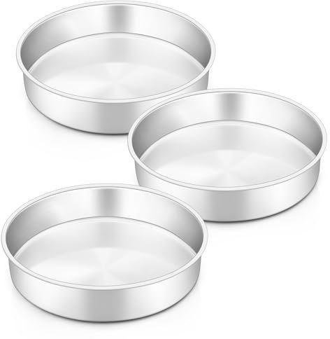 HaWare 8 Inch Cake Tin, Stainless Steel Round Baking Pan Set of 3, Birthday Wedding Layer Cake Tin for Baking Roasting Serving, Healthy & Non-Toxic, Mirror Polished & Dishwasher Safe (20cm)