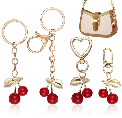 Nogeqi 4 Stück Mini Schlüsselanhänger Kirsche Handtasche, Süßer Cherry Anhänger Tasche, Kirsch Bag Charm Taschen für Taschenanhänger Damen Kirschen Geschenk Frauen Handtaschen Brieftaschen