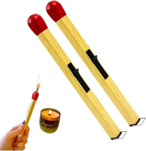 2Stk Big Match Lighter Stick, Giant Matchstick Lighter, Big Match Feuerzeug Stick, Giant Matchstick Feuerzeug,Nachfüllbares Feuerzeug,Gasfeuerzeug,Winddicht Langes Stabfeuerzeug,Jet Feuerzeug (Gelb)